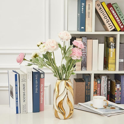 Cream White Ceramic Vase for Flowers, Gold Flower Vase Modern Home Decor, Small Ceramic Vase for Pampas Grass Decorative Vase, for Farmhouse Coffee Table Bookshelf (Large)