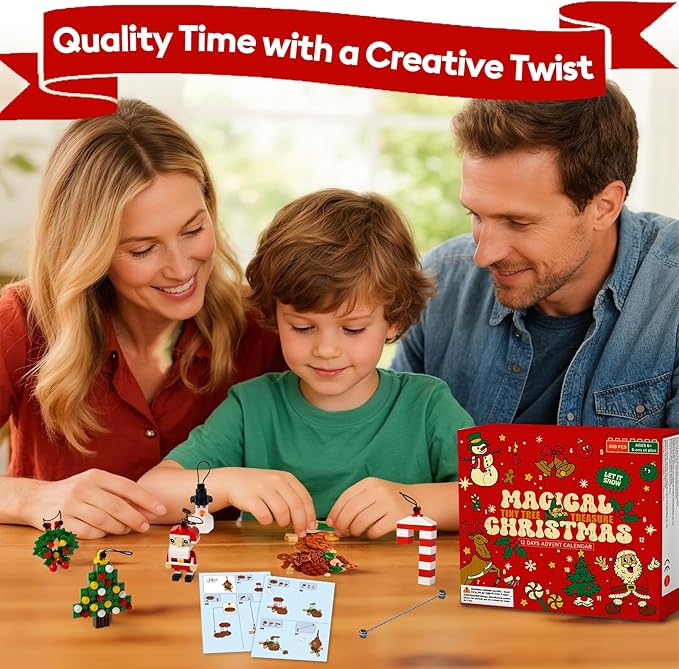 Christmas Advent Calendar 2025 for Kids: 12 Days Countdown Calendar Building Block Toys Set, Xmas Tree Ornaments Decor, White Elephant Christmas Gifts Stocking Stuffers for 6-10 Year Old Boys and Girls