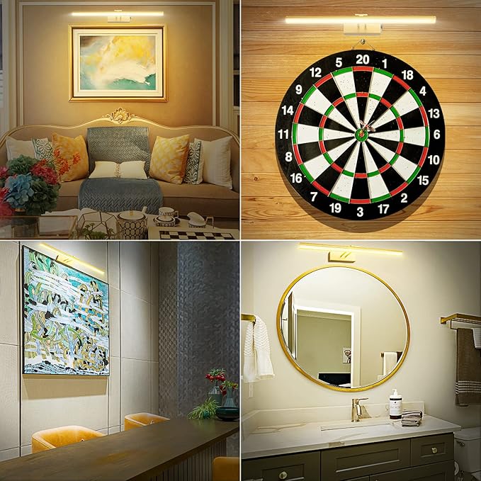 FUNCHDAY Picture Light,5000mAh Battery Operated Picture Light for Wall,Wireless Remote Painting Light with Timer and Dimmable,16”Metal Art Light for Display,Artwork,Portrait,Gallery-Gold
