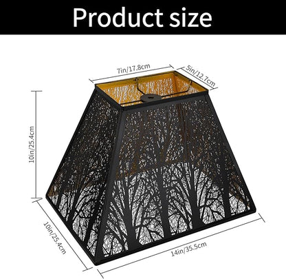 Large Metal Lampshade New Pyramid Shape Design 7'' Top 14'' Bottom 10'' Height ALUCSET Square Bell Shade Lamp Shade Forest Design Black and Gold fits for Table Lamps and Floor Lamps