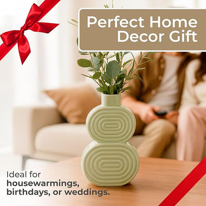 Sagebrook Home Boho Ceramic Vase - Textured Stoneware Decorative Accent for Home, Office, Bedroom & Living Room - Modern Minimalist Flower Holder - 10" Green