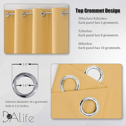 DUALIFE Butter Yellow Curtains for Bedroom Kids 84 Inches Long Room Darkening Solid Window Drapes for Living Room Thermal Insulated Grommet Top 42W x 84L,2 Panels