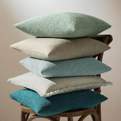 MIULEE 20x20 Inch Decorative Pillow Covers for Couch Bed Set of 2 Textured Boucle Neutral Winter Throw Pillows Greyish Green Accent Solid Cushion Pillowcases Sofa Livingroom Home Decor