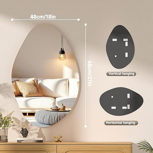 Hasipu Irregular Wall Mirror - 27"x18" Asymmetrical Frameless Mirror, Modern Decorative Mirrors for Living Room, Entryway, Hallway, Bathroom, Bedroom,Wall Mounted Home Decor