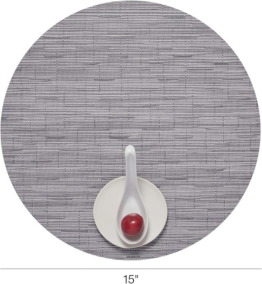 Chilewich Bamboo Placemats Set of 4 - Round Woven Placemats - Reusable, Stain-Resistant, Indoor/Outdoor Tabletop Protection - 15" - Fog