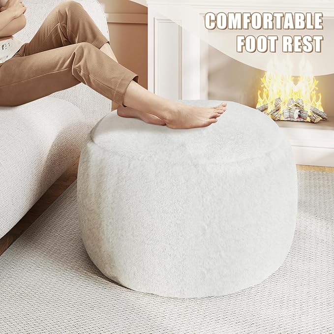 Round Pouf Ottoman Foot Rest, 29 X 18Inch Floor Poufs Footstool, A Round Modern Foam Filled Foot Stool for Living Room, Home, Nursery, Dorm, Outdoor (White, 29Inch)