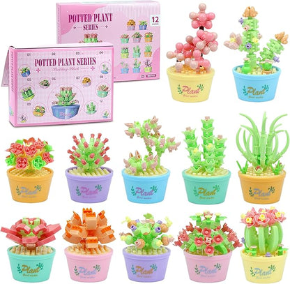 Advent Calendar 2025 Kids, 12 Packs Building Blocks Set, Advent Calendar 2025 Boys for 6+ Years Old, Christmas Gifts for Girls and Boys, Party Favors (Succulent Plant)