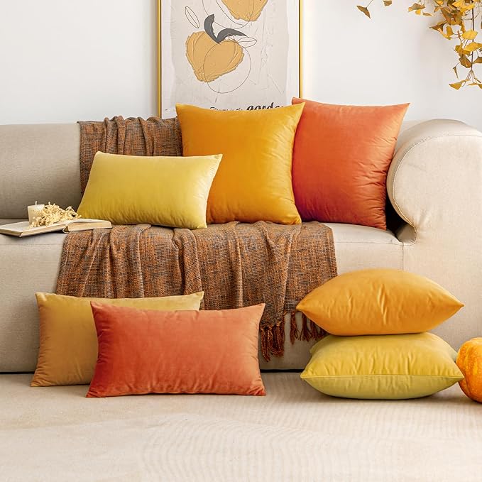 EMEMA Fall Lemon Yellow Velvet Throw Pillow Covers 20x20 Inch Set of 2 Decorative Square Pillowcase Soft Solid Cushion Case for Couch Sofa Bedroom Livingroom