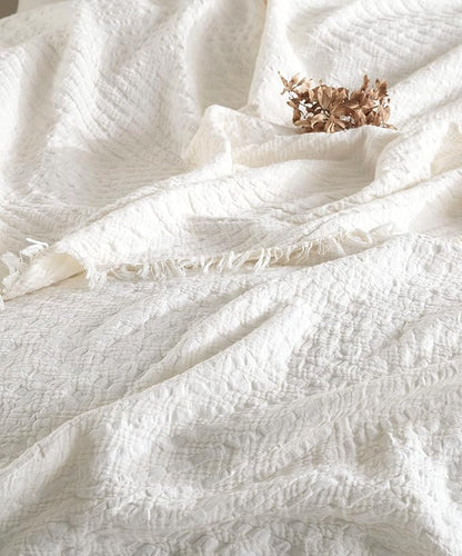 Bohemian 4 Layers Gauze Lightweight Throws,Cotton Muslin Throw Blanket,Breathable Coverlet, 4 Layer Bed Cover (Beige Jaquard, Twin XL 70 x 95 inches)