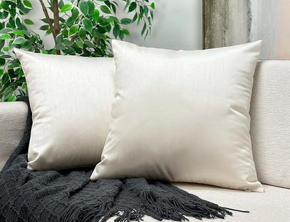 Aiking Home 18x18 Inches Faux Silk Square Throw Pillow Cover, Zipper Closure, Ivory (Set of 2)