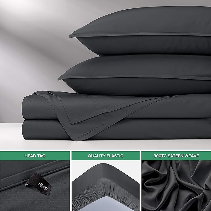Pure Bamboo Twin Sheets, Genuine 100% Organic Viscose Derived from Bamboo Bed Sheet Set, Luxuriously Soft & Cooling, Double Stitching, 2 Year Quality Promise (Twin, Charcoal)