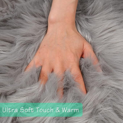 duduta Grey Faux Sheepskin Round Rug 4x4 ft, Fluffy Shag Fur Bedroom Nursery Kids Playroom Rug Dorm Decor Non Slip Washable