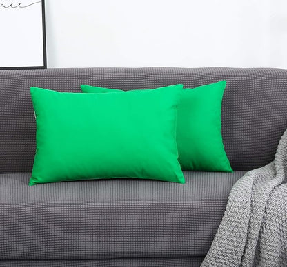 TangDepot Handmade Decorative Solid 100% Cotton Canvas Throw Pillow Covers/Pillow Shams, (12"x18", Bright Green)