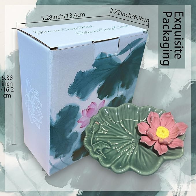 Lotus and Leaf Incense Stick Holder with Hole, Green Porcelain Incense Tray Ash Catcher for Spa, Meditation Room, Yoga, Home, Office, Ash Tray, Jewelry Tray