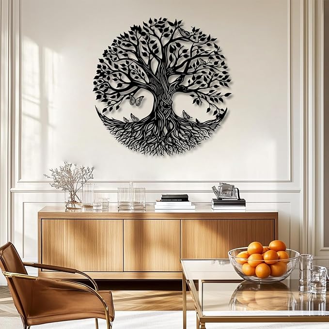 Yemwot Metal Tree of Life Wall Decor, Circle of Life Metal Tree Wall Art, Branch Art, Spiritual Decor, Modern Sculpture Decoration, Living Room Bedroom Decoration(Black-Tree 4,18"x 18"| 47x47cm)