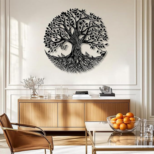 Yemwot Metal Tree of Life Wall Decor, Circle of Life Metal Trees Wall Art, Branch Art, Spiritual Decor, Modern Sculpture Decoration, Living Room Bedroom Decoration (Black-Tree 4, 39"x 39"| 100x100cm)