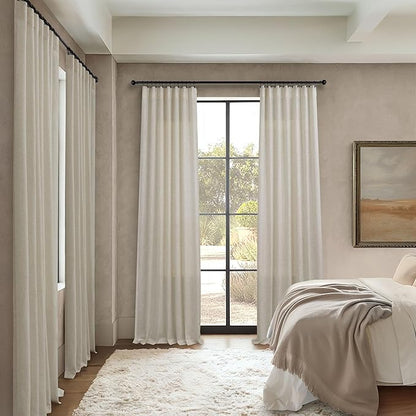 Flax Linen Curtains 84 Inch Length for Bedroom 2 Panels Back Tab Pocket Light Filtering Simple Canvas Cloth Look Semi Sheer Beige Curtains for Living Room Dining Burlap Sand Beach Decor 52x84 Long Tan