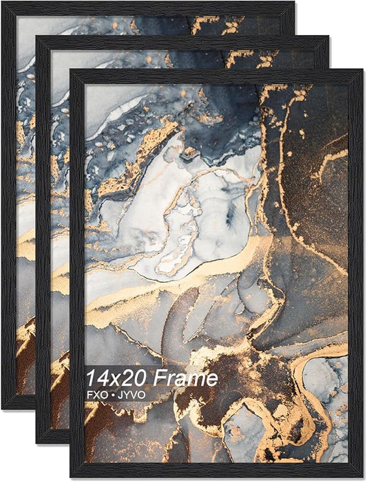 Engineered Wood 14x20 Picture Frame Set of 3, Black Frame for 14 x 20 Inch Picture Poster Photo, Light Weight 14 by 20 Frame with Wood-grain for Wall - 3 Pack/Black/14 x20