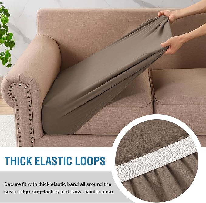 H.VERSAILTEX Fleece Couch Cushion Covers Stretch Couch Covers for 3 Cushion Sofa Thick and Soft Cushion Covers Washable (3 Piece Sofa Cushion Cover, Taupe)