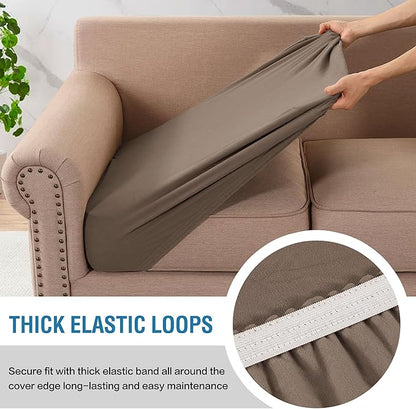 H.VERSAILTEX Fleece Couch Cushion Covers Stretch Couch Covers for 3 Cushion Sofa Thick and Soft Cushion Covers Washable (3 Piece Sofa Cushion Cover, Taupe)
