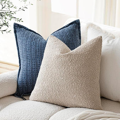 Foindtower Decorative Textured Boucle Throw Pillow Covers Accent Solid Pillow Cases Neutral Soft Cozy Couch Cushion Case for Chair Sofa Bedroom Living Room Home Decor 26 x 26 Inch,Beige Oatmeal