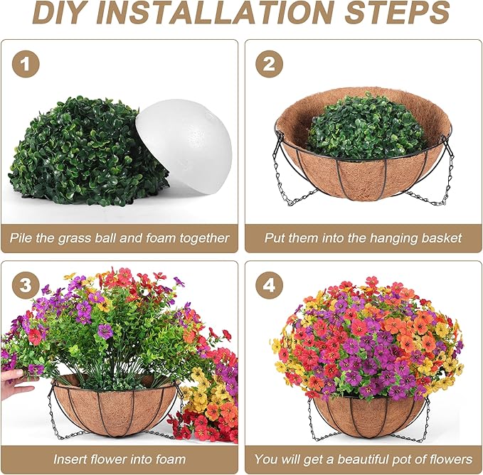 Artificial Faux Hanging Flowers Plants Basket for Outdoors Spring Summer Decoration,Hanging Planters with Silk Fake Daisy Flowers Realistic UV Resistant for Outside Balcony Patio Porch Home Multicolor