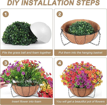 Artificial Faux Hanging Flowers Plants Basket for Outdoors Spring Summer Decoration,Hanging Planters with Silk Fake Daisy Flowers Realistic UV Resistant for Outside Balcony Patio Porch Home Multicolor