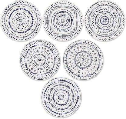 AD Set of 6 Coasters for Drinks Absorbing Round Ceramic Stone Coaster with Cork Base,Tabletop Protection Mat for Mugs and Cups,Office,Kitchen (Nordic Blue with Holder)
