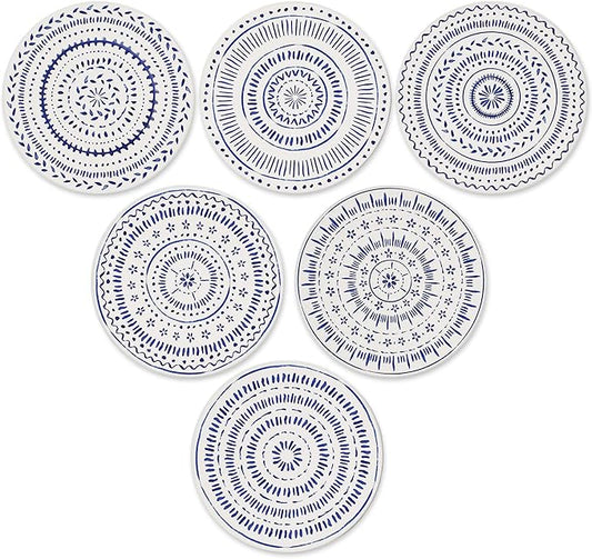 AD Set of 6 Coasters for Drinks Absorbing Round Ceramic Stone Coaster with Cork Base,Tabletop Protection Mat for Mugs and Cups,Office,Kitchen (Nordic Blue with Holder)