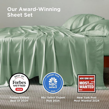 Bedsure California King Sheet Sets, Cooling Sheets, Rayon Derived from Bamboo, Breathable & Soft, Deep Pocket Up to 16 Inches, Hotel Luxury Silky Bedding for Hot Sleepers, Sage Green