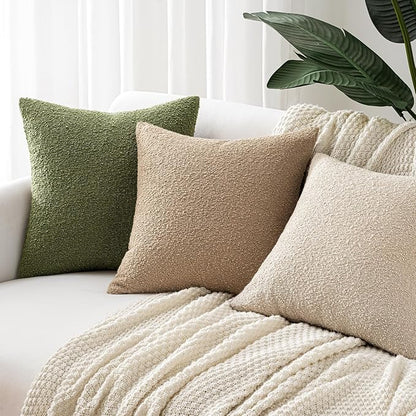 Woaboy Pack of 2 20x20 Inch Decorative Boucle Throw Pillow Covers Textured Square Pillowcaes Accent Solid Cozy Soft Cushion Covers Home Decor for Sofa Couch Living Room Home Decor,Neutral