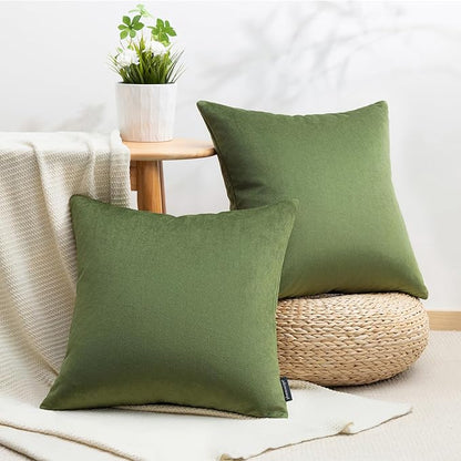 Phantoscope Pack of 2 Velvet Decorative Throw Decorative Pillow Cover Soft Solid Square Cushion Case for Couch Olive Green 20 x 20 inches 50 x 50 cm