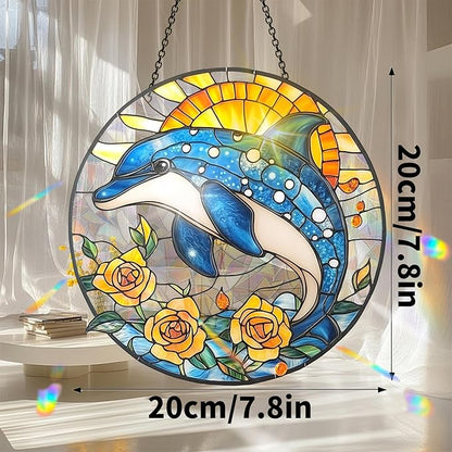 VAIIEYO Dolphin Acrylic Sun Catcher Window Hanging Decoration, 7.8 Inch Double-Sided Light Reflecting Ornament for Window, Garden, Porch or Balcony Decor, Housewarming, Gift for Natural Lovers
