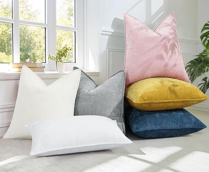 decorUhome Spring Couch Throw Pillow Covers 16x16 Set of 2, Decorative Soft Velvet Neutral Chenille Pillow Covers with Elegant Design for Sofa Bed Living Room Home Decor, Blush Pink