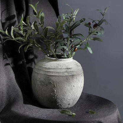 Large Ceramic Flower Vase, 8.66 inch Tall Round Rustic Farmhouse Vase for Home Decor, Wide Mouth, Living Room Shelf Decor, Enterway, Table