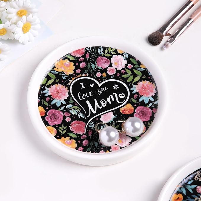 Potiera Ceramic Jewelry Tray, Decorative Ring Holder, Trinket Dish for Earrings Necklaces Watch Keys, Mother of the Bride Wedding Gifts, Mother's Day Birthday Christmas Gifts for Mom from Daughter