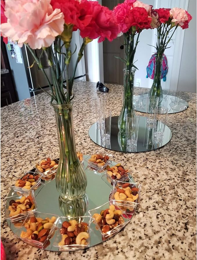 WGVI WGV Large Round Mirror Plate 8" Diameter, 4.5 mm Thickness, Frameless Sanded Edges, Quality Thick Candle Tray, Home Event Party Wedding Table Centerpiece Wall Decor, 1 Piece