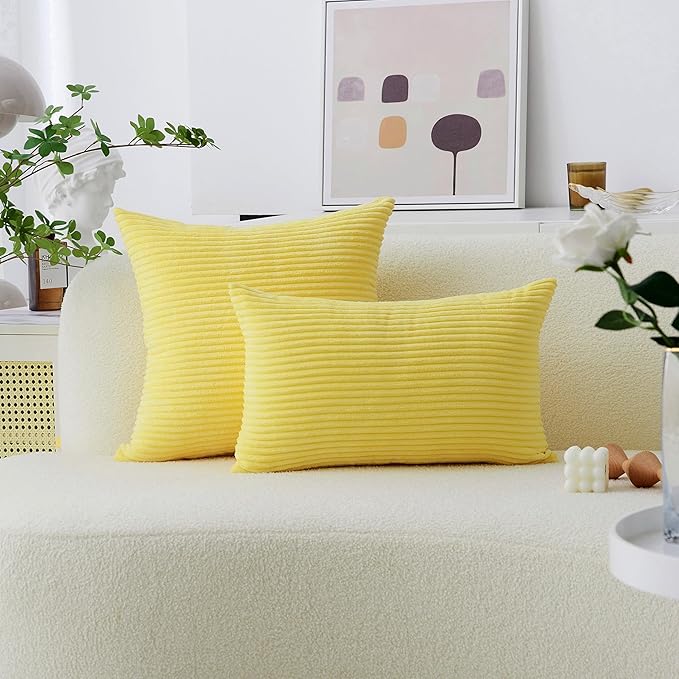 Home Brilliant Yellow Euro Pillow Shams 60x60 cm Set of 2 for Couch Bed Square Large Decorative Pillow Covers for Sofa Kids Fall Winter Decor, 24 x 24 inch, Sundress Yellow