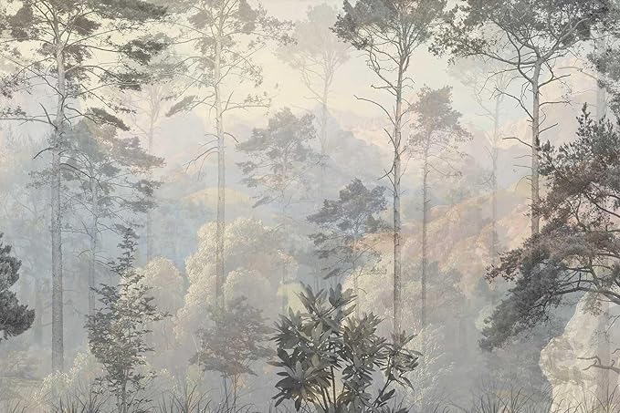 Hazy Forest Wall Mural, Abstract Nature Landscape Wallpaper, Background Wall Decoration Patterns（Non-self-Adhesive）