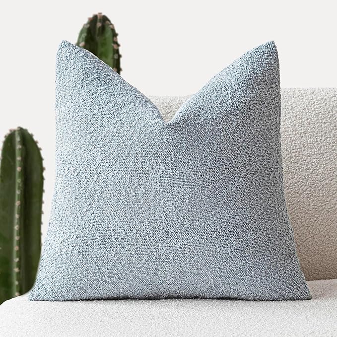 Foindtower Modern Textured Boucle Throw Pillow Covers Accent Solid Decorative Pillow Cases Cozy Woven Couch Cushion Case for Chair Sofa Bed Living Room Home Decor, 20 x 20 Inch, 1PC, Light Blue