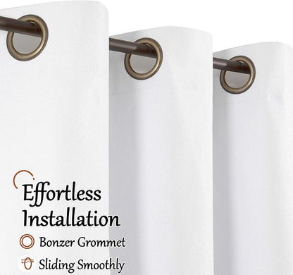 Blackout Curtains for Bedroom 72 Inch Length 2 Panels Set, Thermal Insulated 100% Black Out Privacy Soundproof Grommet Farmhouse Linen Window Curtains for Living Room Darkening, White, Each 52”Wide