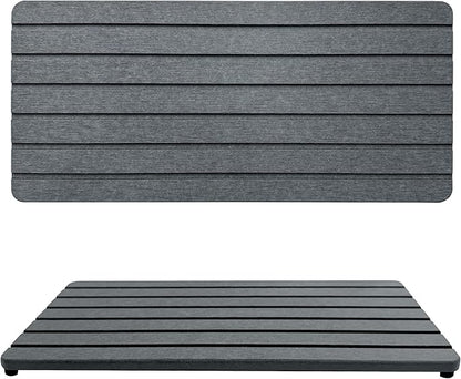 2 PCS Fast-Drying Sink Stone Tray, 12" x 5.5" Super Absorbent Diatomite Coasters, Grooved Design, Water Absorbing Stone Used for Hand Soaps & Plants & Toiletries in The Modern Home