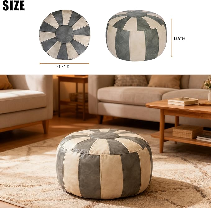 Thgonwid Unstuffed Moroccan Ottoman Pouf Cover, Ottoman Footstool Storage Solution, Bean Bag Chair, Foot Rest, Gray & Mushroom