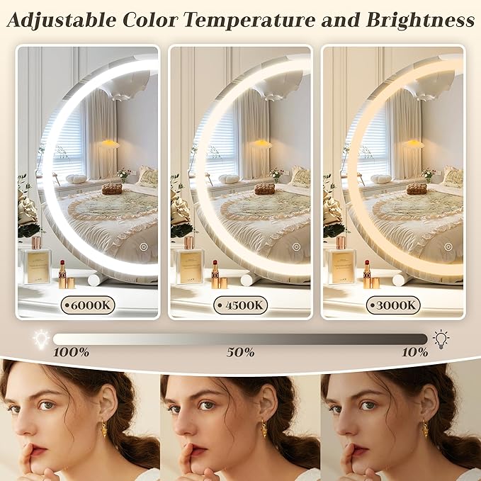 ROLOVE Makeup Mirror with Lights, 18 Inch Vanity Mirror with Lights, Lighted Makeup Mirror, Smart Touch Control Round Lighted Vanity Mirror, Tabletop ＆ Desk Mirror, Gifts for Women, Wife, Mom, Girls