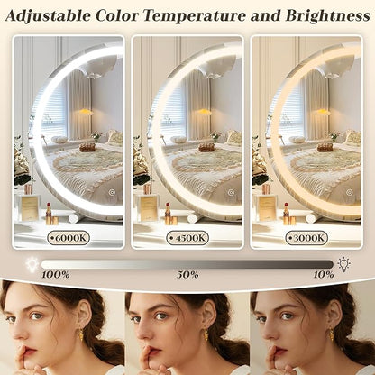 ROLOVE Makeup Mirror with Lights, 18 Inch Vanity Mirror with Lights, Lighted Makeup Mirror, Smart Touch Control Round Lighted Vanity Mirror, Tabletop ＆ Desk Mirror, Gifts for Women, Wife, Mom, Girls