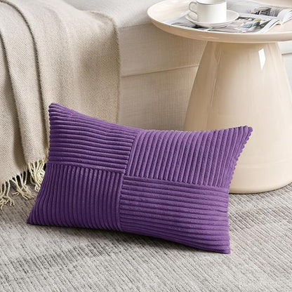 Fancy Homi 2 Packs Purple Long Lumbar Decorative Throw Pillow Covers 12x24 Inch for Living Room Couch Bed, Farmhouse Boho Home Decor, Soft Striped Corduroy Rectangle Accent Cushion Case 30x60 cm