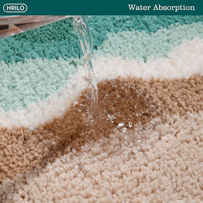 Microfiber Bathroom Rugs, Absorbent Soft Shaggy Carpet Floor Mats for Shower Tub Sink Toilet, Non-Slip Plush Carpet Floor Mats for Living Room Bedroom Kitchen ，Green，24 X 16 Inches