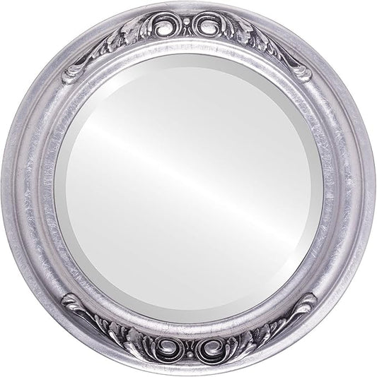 OVALCREST Round Beveled Wall Mirror for Home Decor - Florence Style - Silver Leaf with Black Antique - 28x28 Outside Dimensions