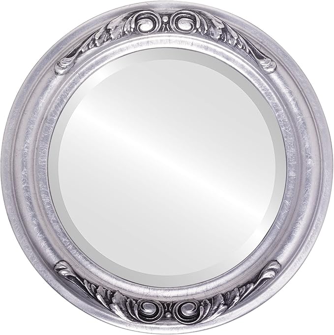 OVALCREST Round Beveled Wall Mirror for Home Decor - Florence Style - Silver Leaf with Black Antique - 34x34 Outside Dimensions