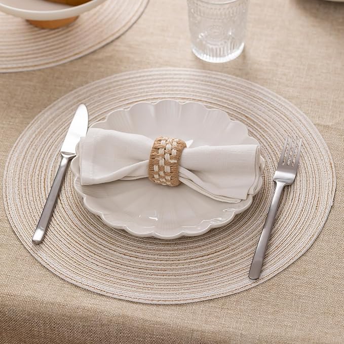 Round Placemats Set of 8 Woven Placemats Washable Braided Table Mats for Dining Table Heat Resistant Non-Slip Circle Place Mats(Cream)